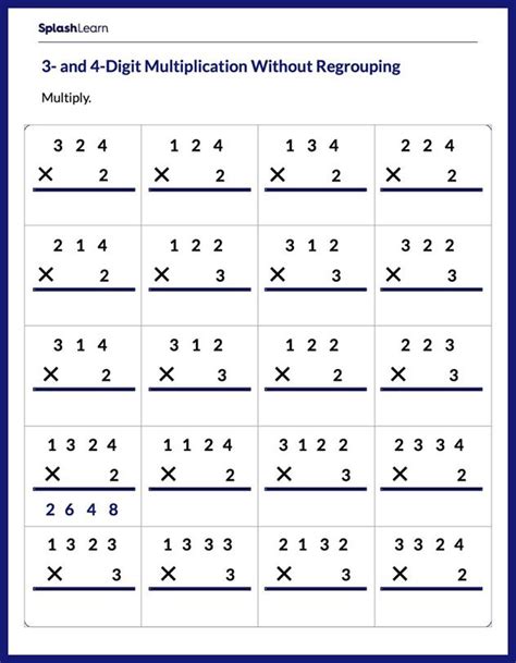 multiplication without regrouping worksheets